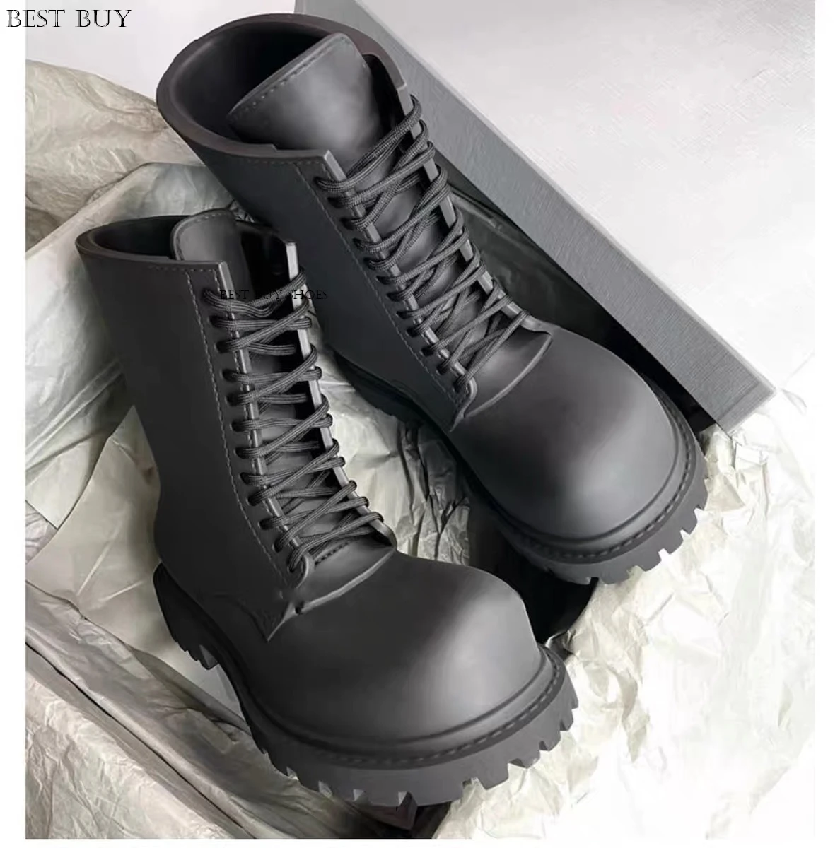 2024 Męskie buty Full Eva Black Army Boots Round Big Toe Thick Sole Casual Stage Shoes Męskie sznurowane buty Chelsea Luksusowy projektant