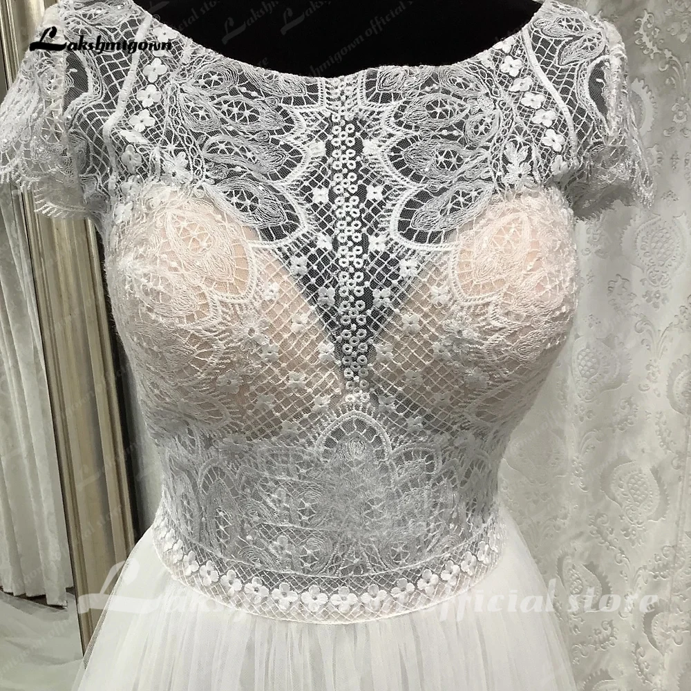 Lakshmigown Kurzarm Spitze Boho EINE Linie Hochzeit Kleid Sccop Neck 2023 Robe Mariage Boheme Brautkleider robe de soirée femme