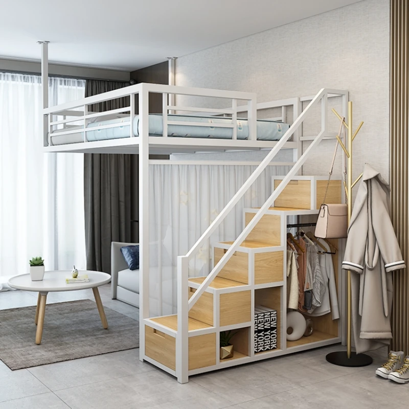 

Elevated bed Loft bed Space saving Nordic hanging multi-functional wrought iron small apartment Single double hammock