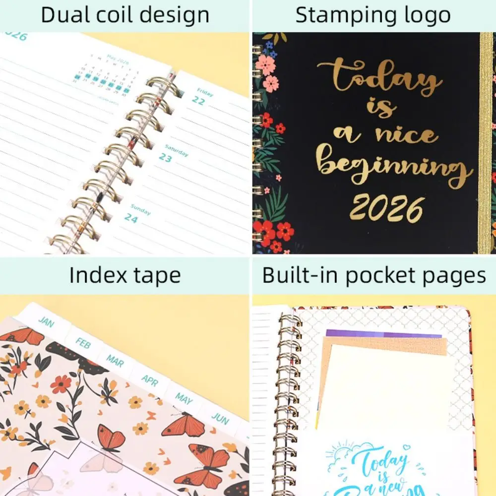 新しい A5 2026 プランナー 2026 年 1 月 - 2026 年 12 月 ウィークリーおよびマンスリー アカデミック プランナー マンスリー タブ アジェンダ コイル ノートブック