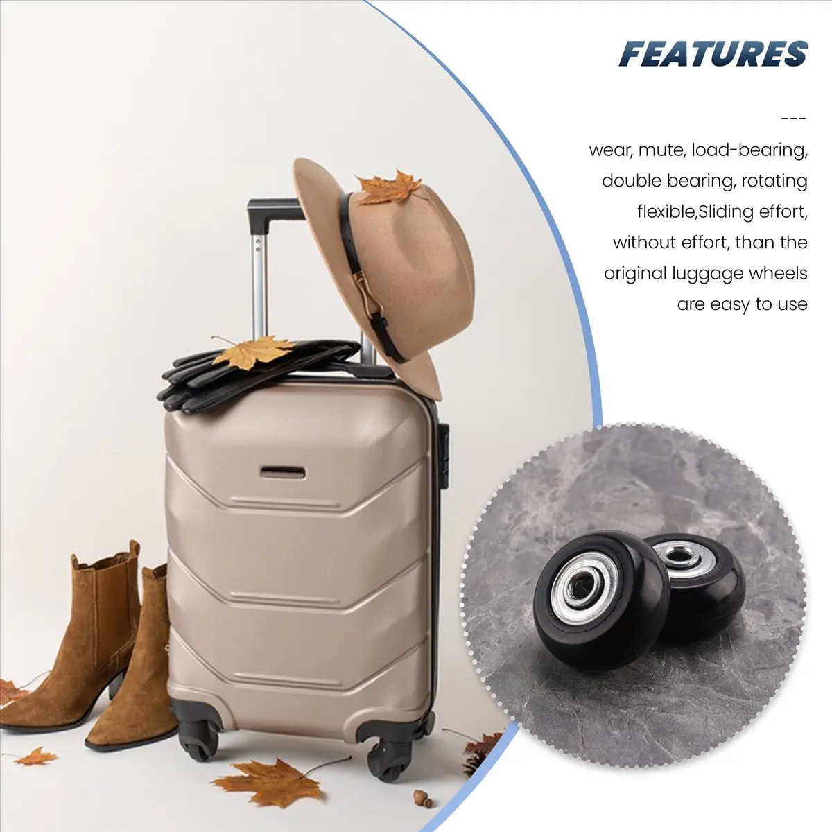 ABQR 2 jeux de roues de rechange pour valise à bagages, essieux, outil de réparation de luxe, diamètre extérieur 35mm