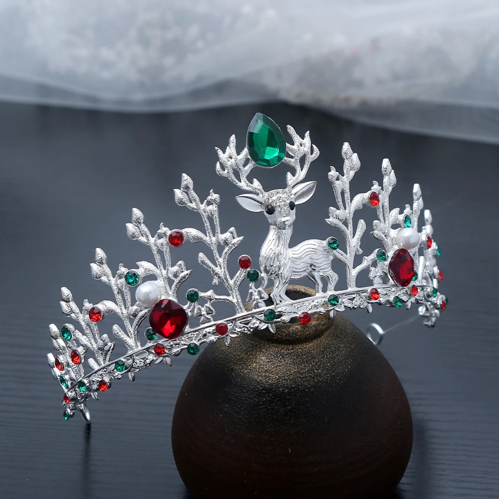 1 pezzo di tiara natalizia con fiocchi di neve, pietre preziose, corona per capelli, intricato design festivo, perfetto per feste natalizie, cosplay, glamour reale