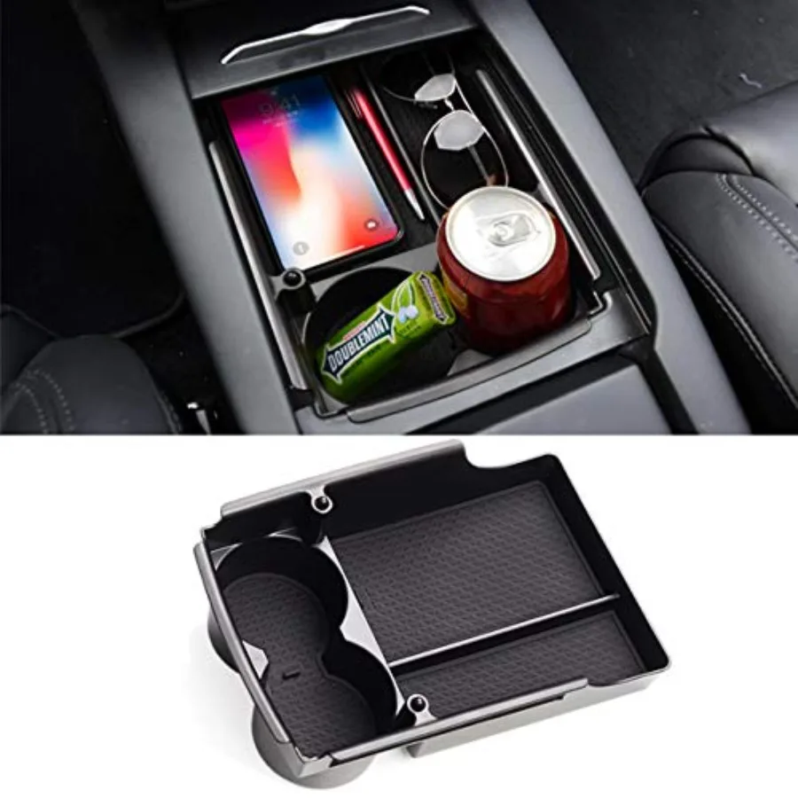 

Compatible with Tesla Model X/S Center Console Organizer 2016-2021 Armrest Storage Box+Cup Holder, For Tesla Model S/X Accessor