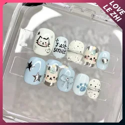 Beautiful French 10Pcs Fashion Nail Cartoon Zoon Kawaii A Young Girl's Heart Repeated Use False Nails Gifts Festival Gifts
