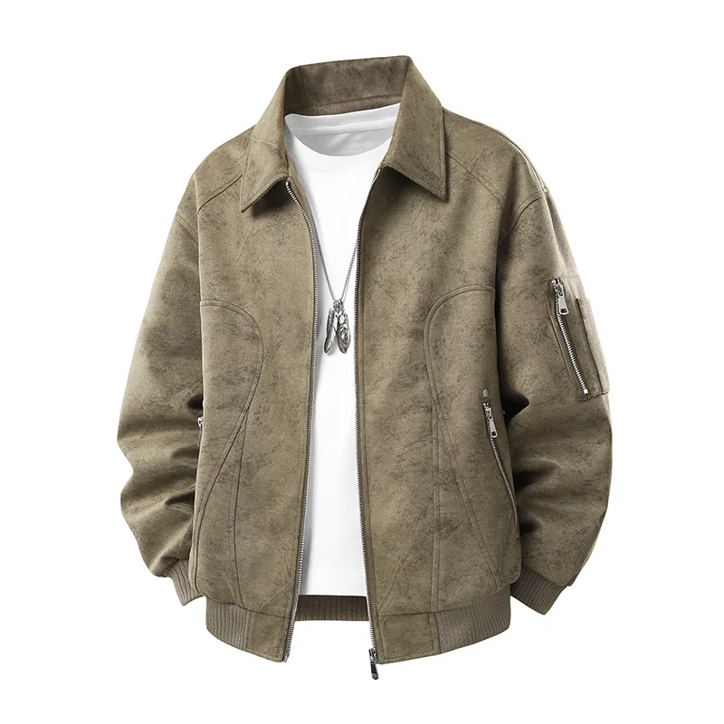 

New Korean Autumn Winter Handsome Fashionable Youth Versatile Splicing Multi Pocket Lapel Coat Men'S Casual Simple Loose Jacket
