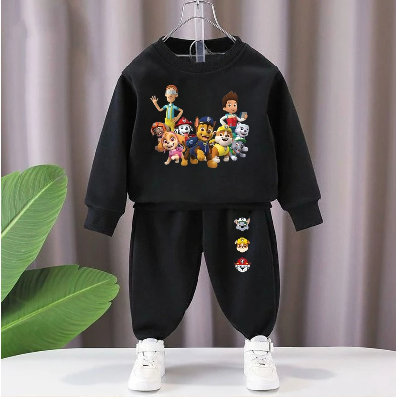 2026 New Paw Patrol Boys and Girls Solid Color Sweatshirt 2‑Piece Outfit, Cute Cartoon Spring Autumn Tracksuit