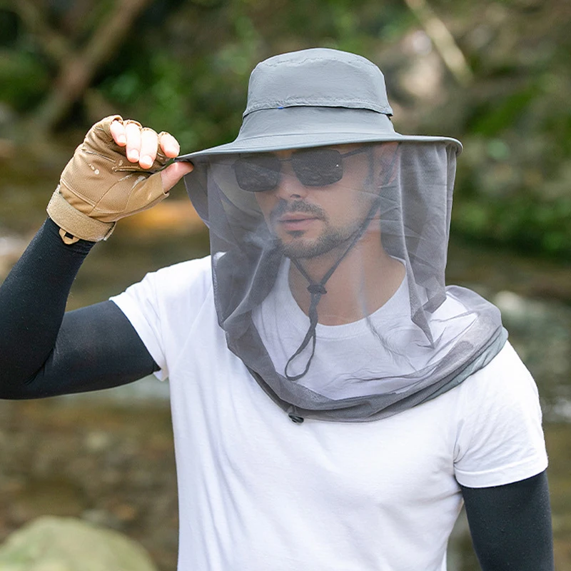 Unisex Anti Mosquito Insect  Bucket Hat Summer Outdoor Jungle Farm Fishing Sun Hat Men Breathable Mesh Full Face Protection Net