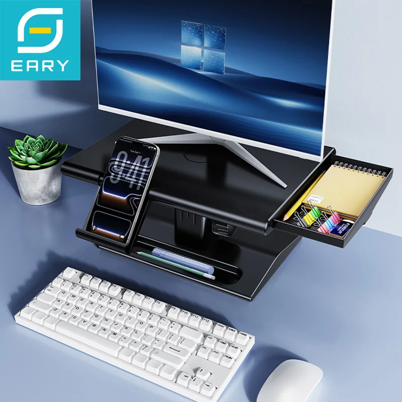 

Eary Monitor Holder Riser & Phone Stand Storage Drawer Adjustable Height Ergonomic Desk Organizer for PC Computer Laptop Stand