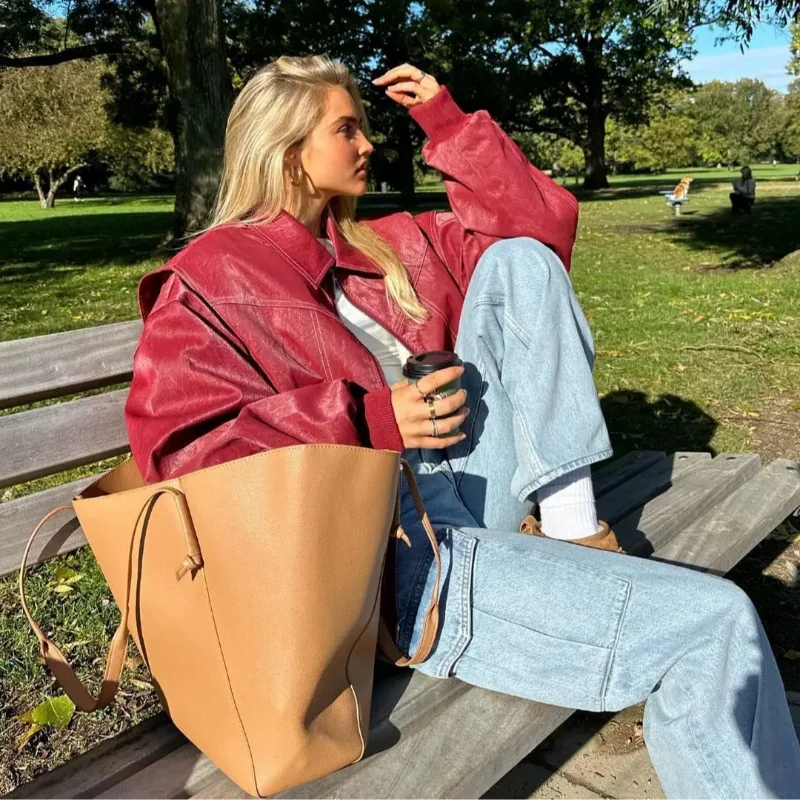 

4 цвета, шикарная стильная кожаная куртка в стиле ретро, пальто с лацканами, универсальная крутая острая повседневная верхняя одежда, осень 2024, женская одежда на заказ