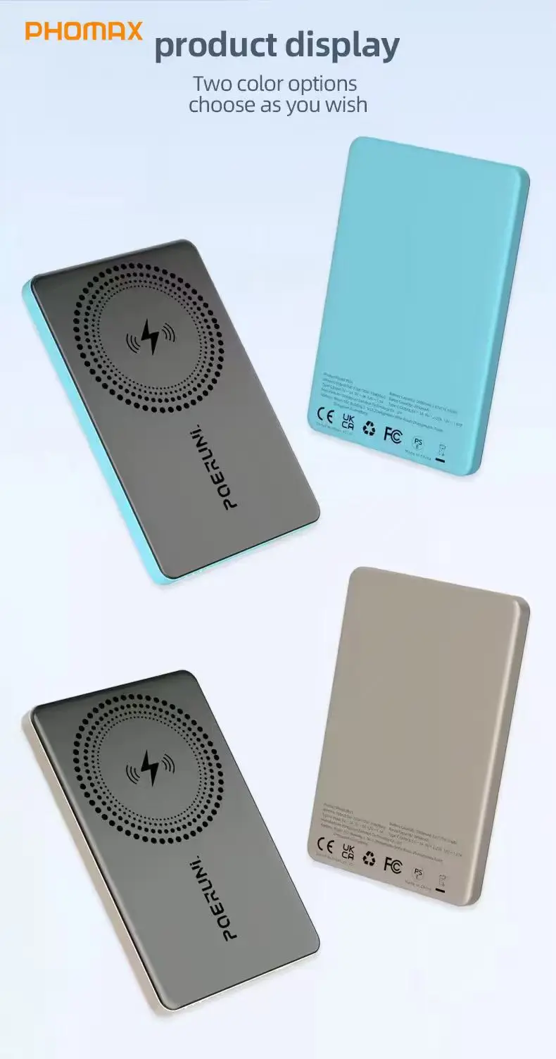 

PHOMAX New Power Bank Ultra-thin Magnetic Fast Charging for Airplanes, 5000mAh Mobile Power Bank,mini Compact Portable