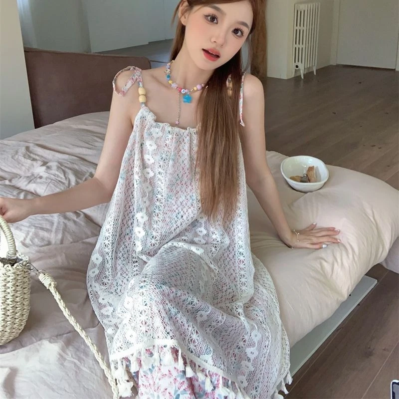 

Пляжное платье в стиле Y2K без рукавов на бретельках с цветочным принтом, милое винтажное женское повседневное элегантное длинное платье для весны и лета