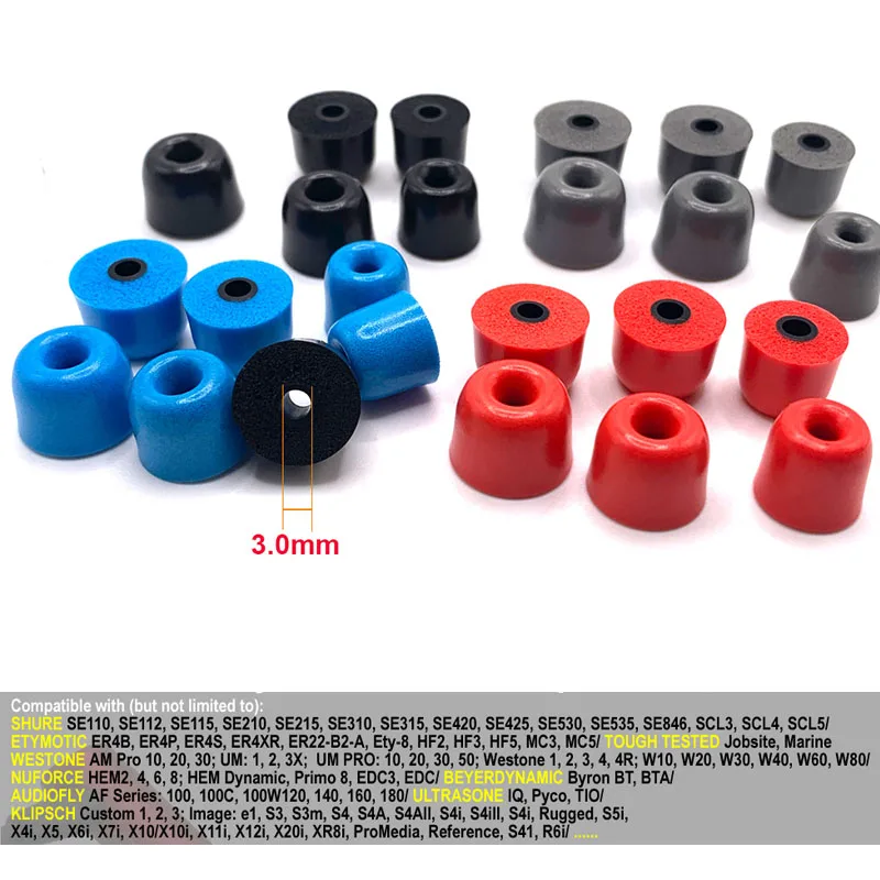 3Pairs Memory Foam Ear Tips T100 3.0mm Black Upgrade In-ear Pads for Shure SE215 Earbuds Comfortable Replaceable Earphone