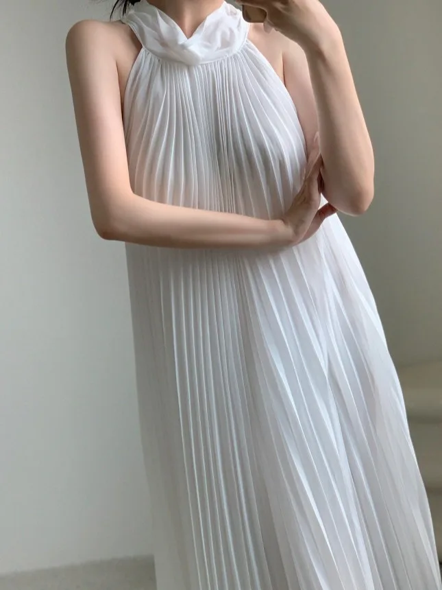 Vaion Sle Damen Dr Plissee Langer Rock Design Gürtel Taille Schlankmachendes Midi Dr Sommer Dünnes A-Linien-Kleid ohne Sve