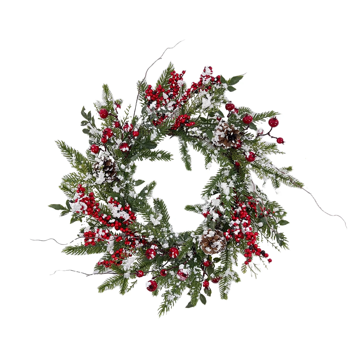 55/75cm Christmas Wreath Artificial Rattan Wreath For Front Door With Pine Cone Red Berries And Snowflake Holiday Wall Decor