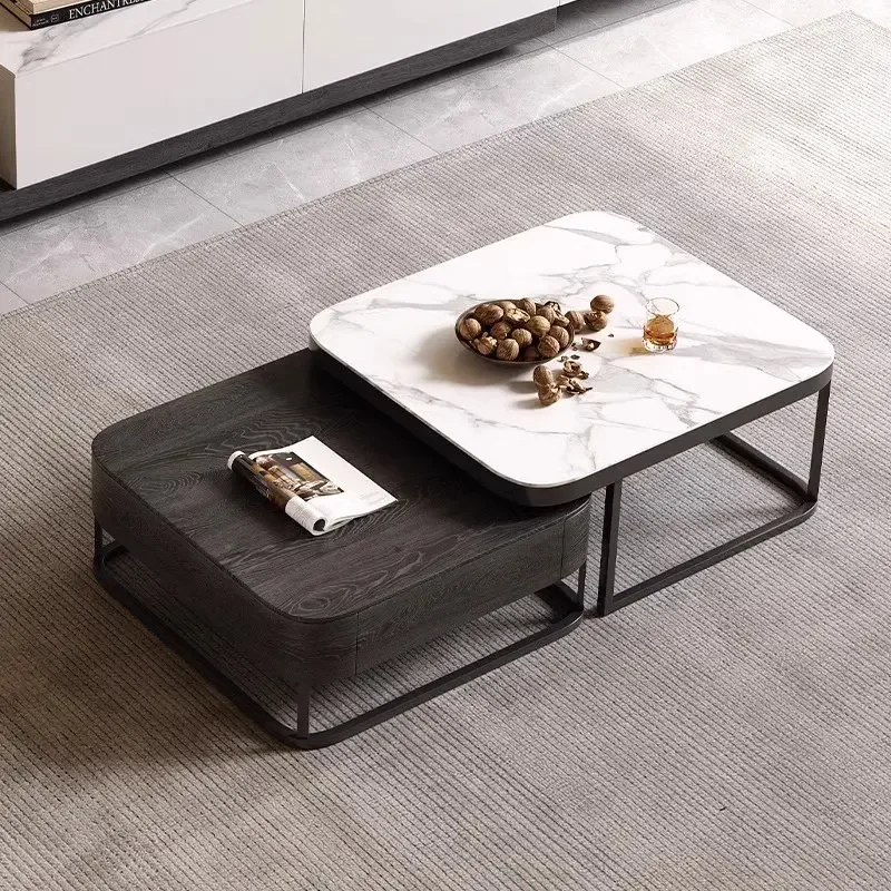 Telescopic rock slab TV cabinet modern simple designer square Italian light luxury coffee table TV cabinet combination