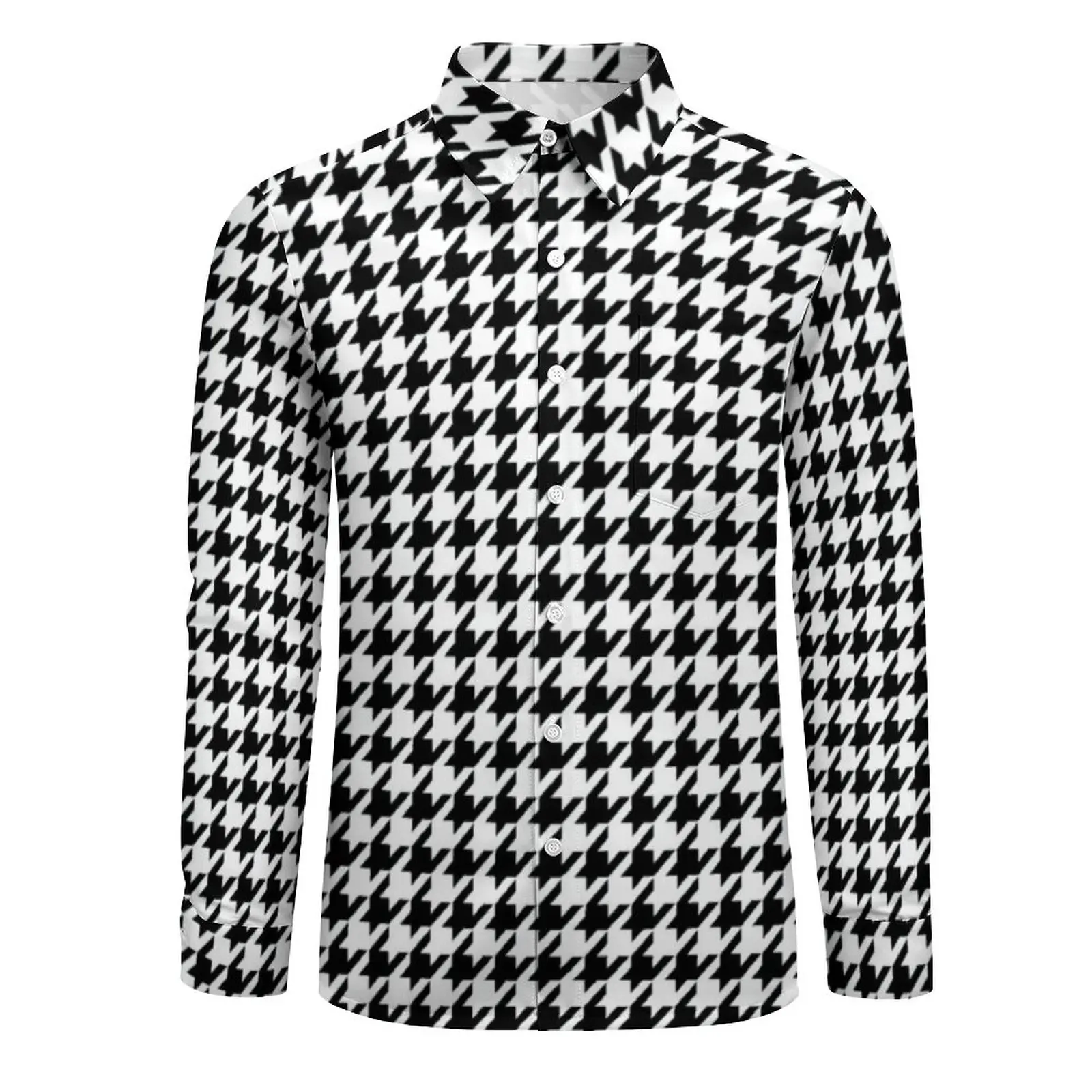 Retro Houndstooth Shirt Man Abstract Checkered Casual Shirts Spring Funny Custom Blouses Long Sleeve Fashion Oversized Clothes