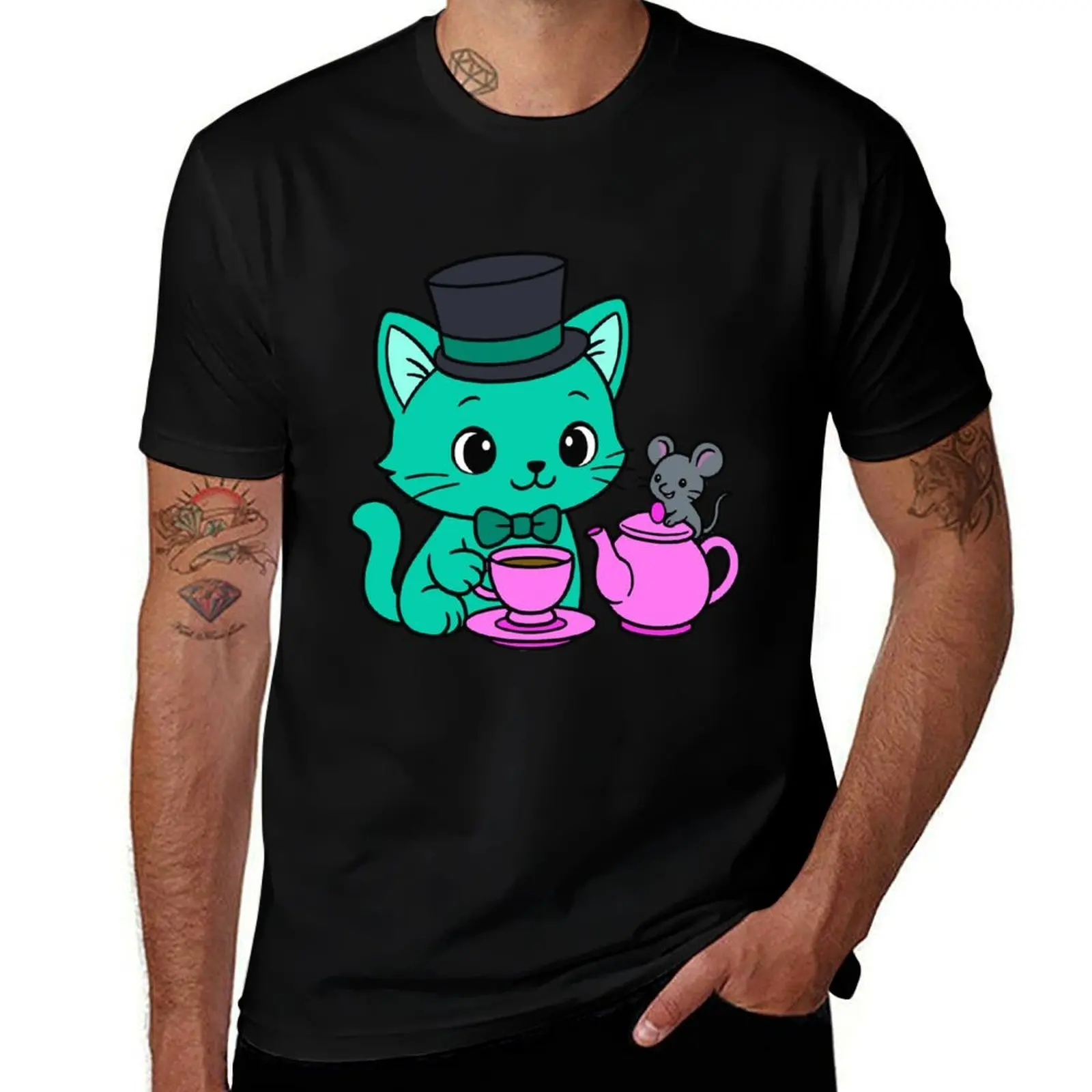 

Kitty Tea Party - Color - Teal T-Shirt summer shirt Louboutins blacks Man t-shirt shirts men graphic