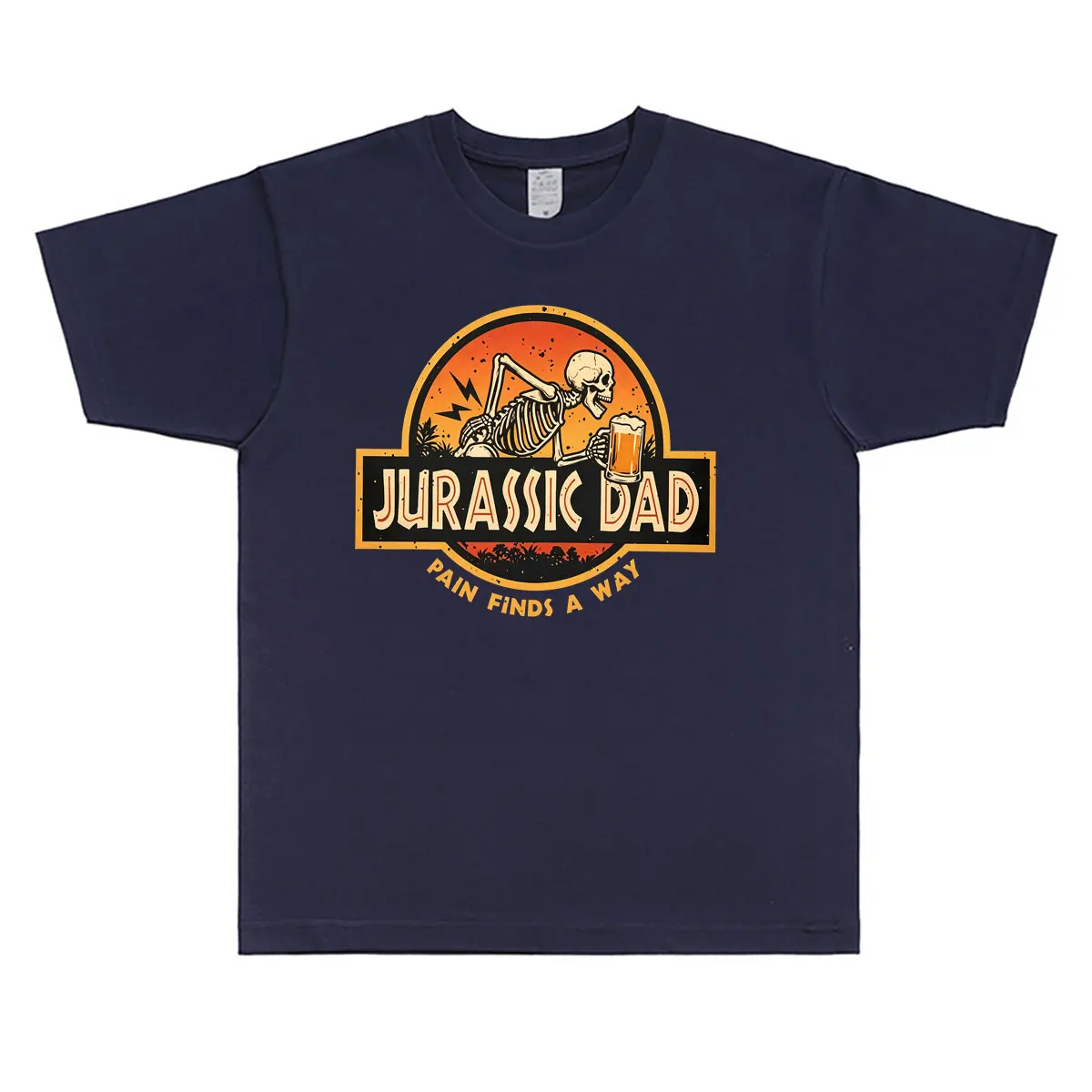 Jurassic Dad Pain Finds A Way Beer Funny Sarcastic Skeleton Graphic T-shirt Men Casual Humor T Shirts Male Pure Cotton T-shirts