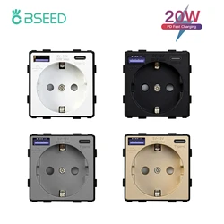 BSEED 20W Fast Charging EU Plug Wall Socket With Type-C USB Electric Socket Outlets Germany Socket NO Glass Panel DIY Part Only