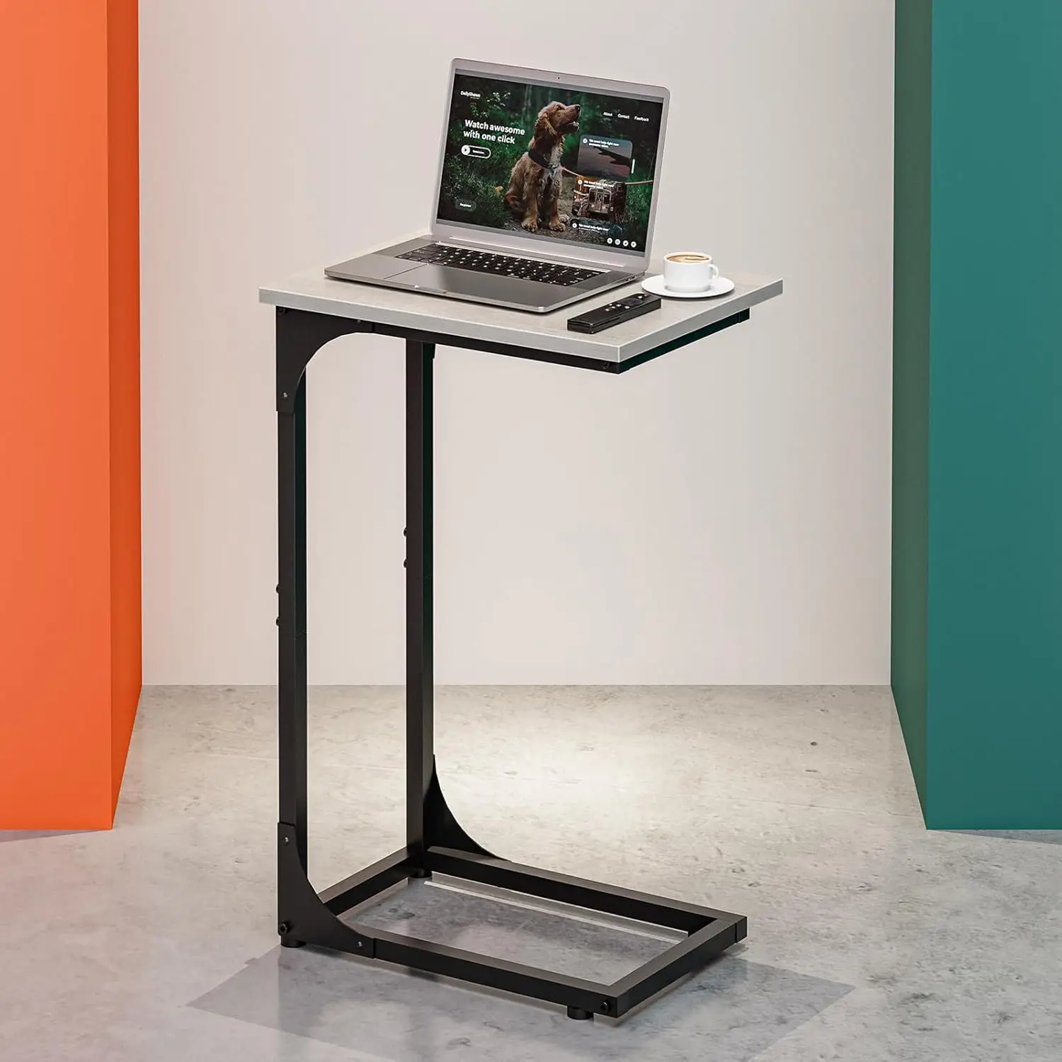 

C-Shaped Side Table for Couch - Metal Frame, Waterproof & Scratch-Resistant, Modern Greige Accent Table for Living Room, Bedroom