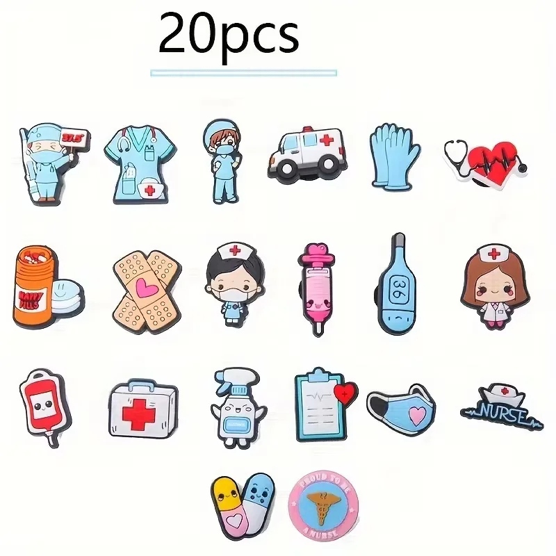 

Набор из 20 съемных пряжек для обуви медсестер, включая аксессуары для врачей, медсестер, стетоскопов и повязок.