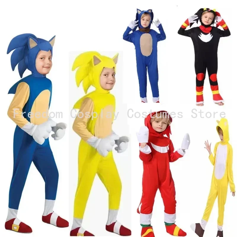 

NEW Children's Hedgehog Lightning Mouse Jumpsuit Anime Sonic Boy Cos Game Cosplay Kid Costume Stage Performance