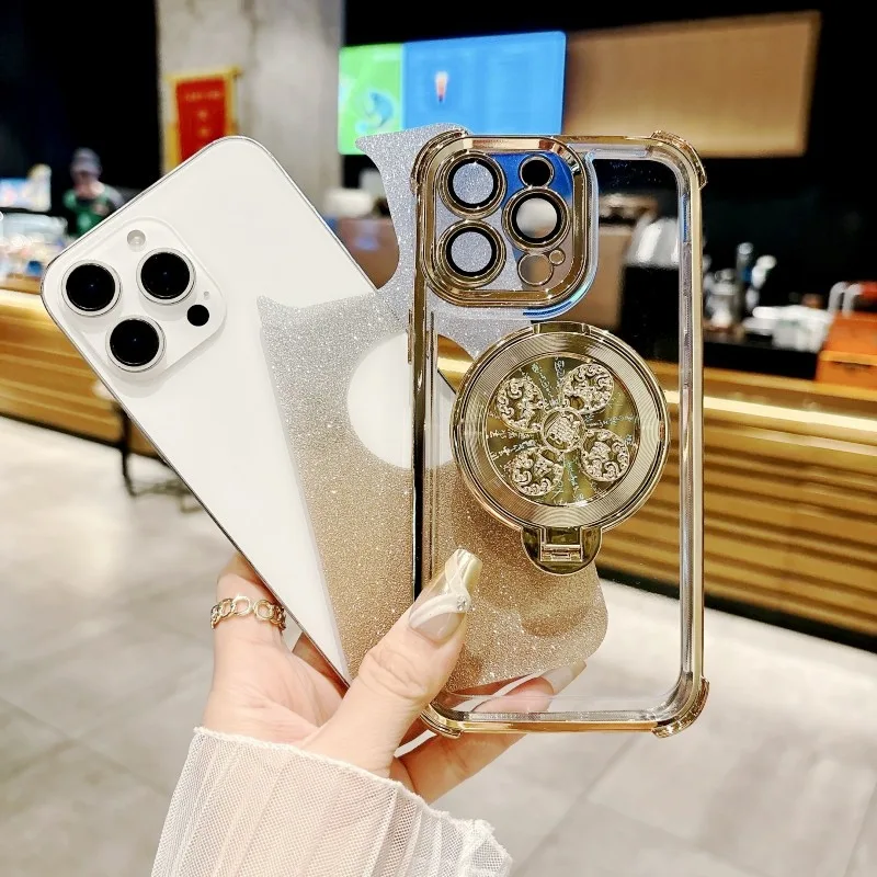 Shockproof Stand Case For Xiaomi Redmi Note 15 14 Pro Plus A5 POCO X8 Pro Mi 15T 14T Gyro Plating Glitter Spinning Top Toy Cover