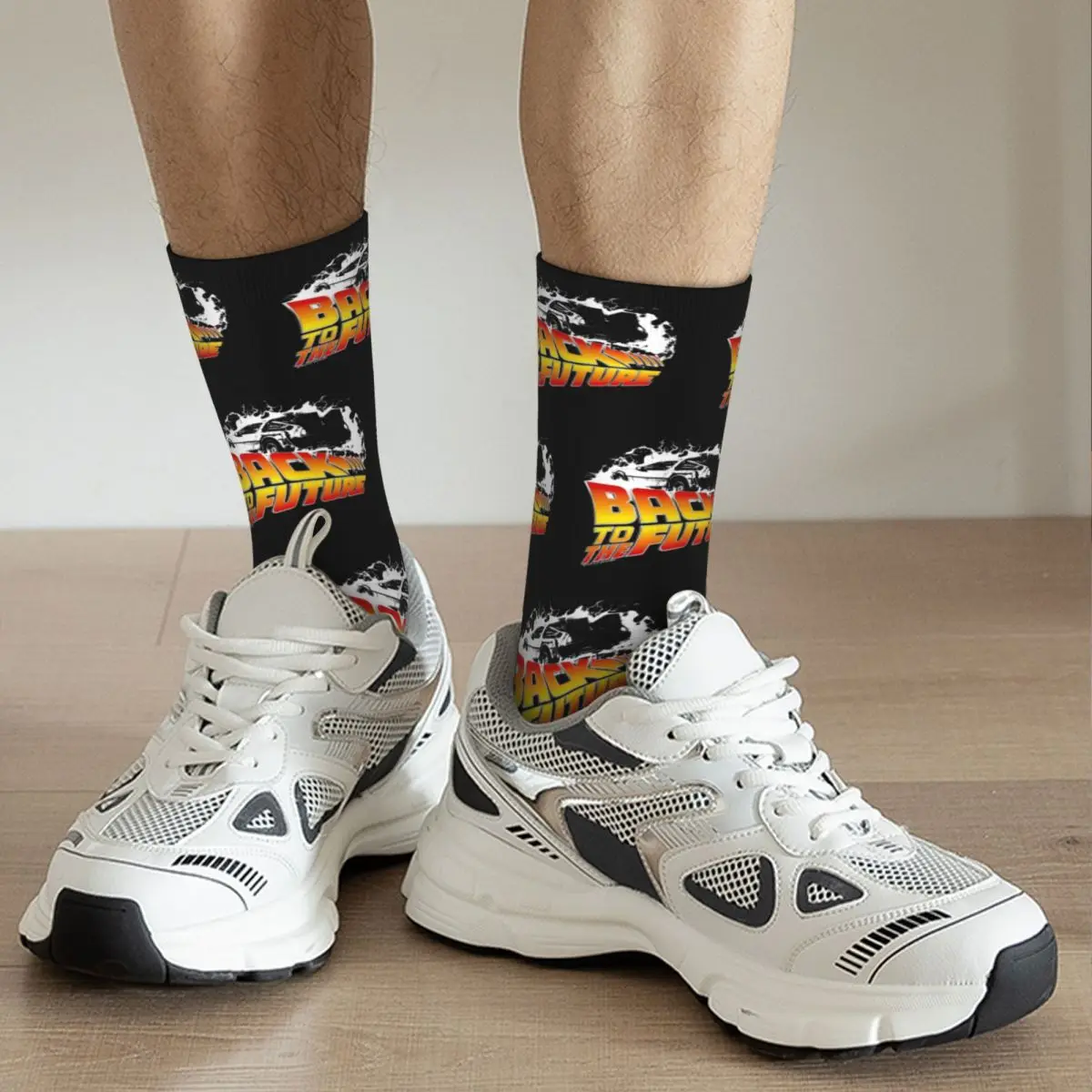 Men Women Back To The Future DeLorean White Stencil Socks Soft Funny Happy Socks Novelty Accessories Middle Tube Socks