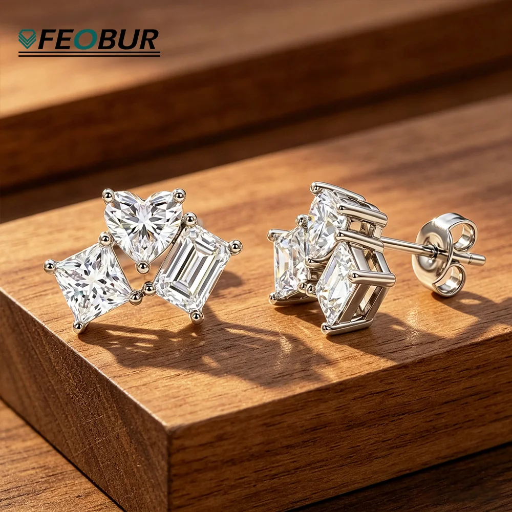 3cttw Princess/Emerald/Heart Cut Moissanite Stud Earrings for Women Bridal Lab Diamond Earring S925 Sterling Silver Jewelry