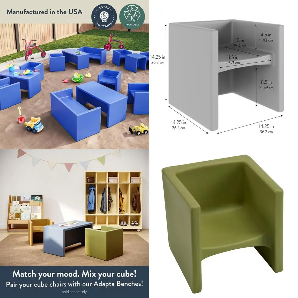 Flexible Toddler Cube Chair, Playroom & Homeschool Furniture, Indoor/Outdoor, Fern Green (CF910-014)