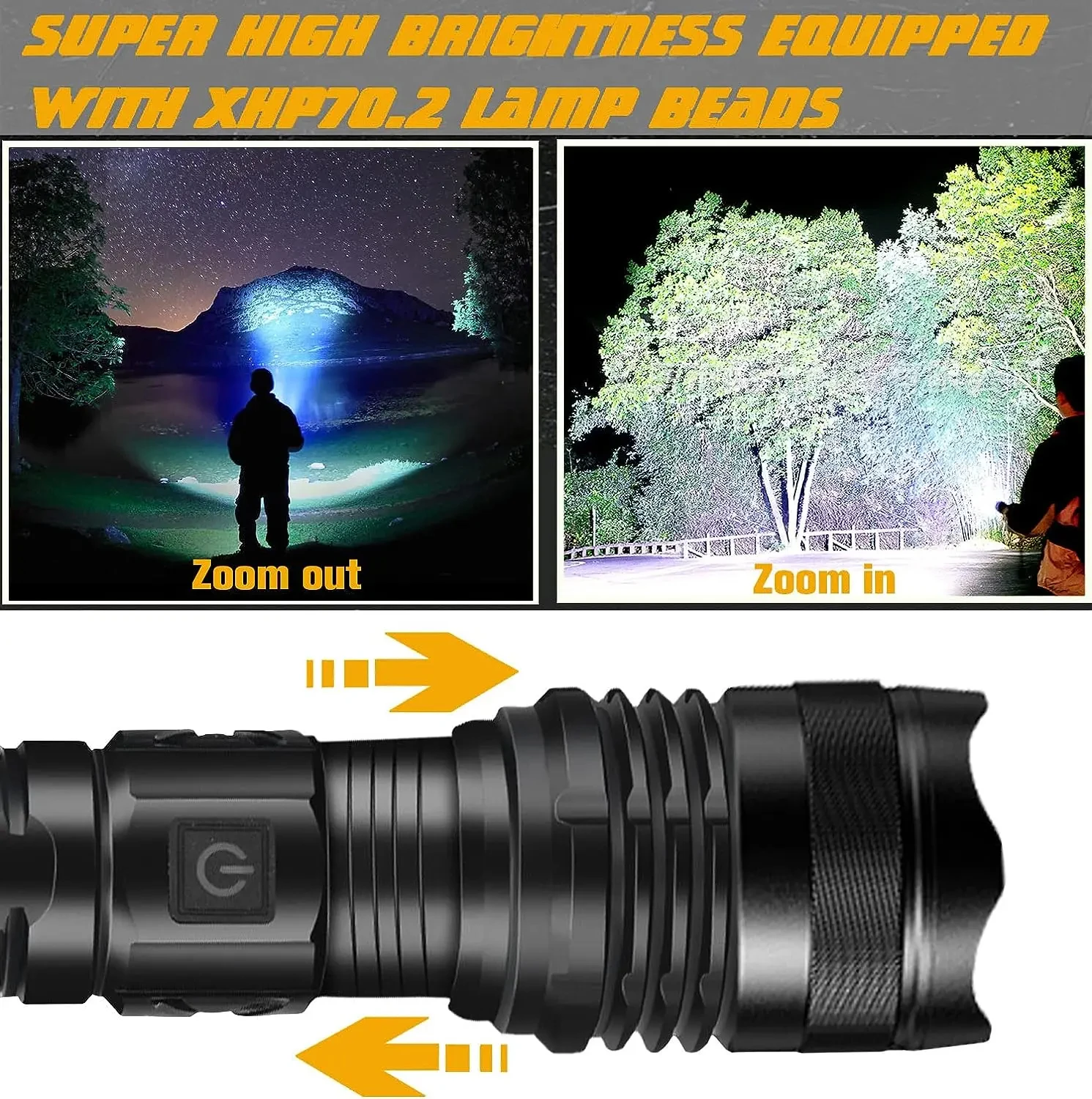 High Power XHP50 Led Flashlight Rechargeable 4 Core Torch Zoom Usb Hand Lantern For Camping, Outdoor & Emergency Use