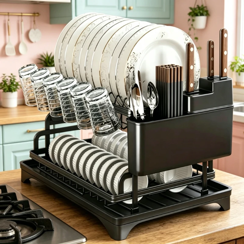 nouveau-egouttoir-de-cuisine-support-de-rangement-pour-comptoir-porte-vaisselle-et-baguettes-avec-organiseur-de-tasses-et-d'assiettes
