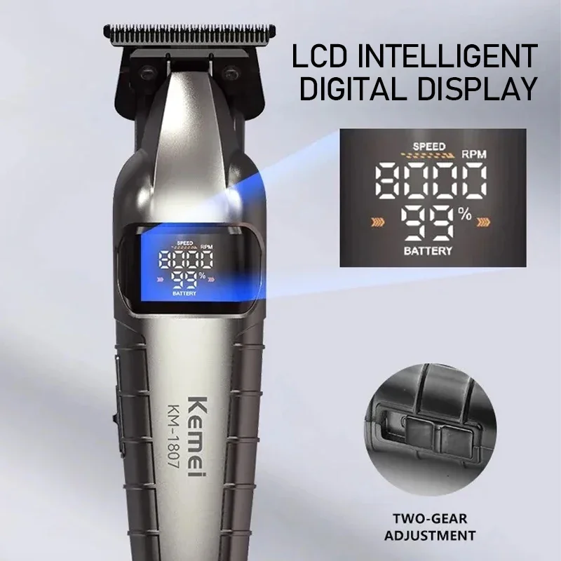 KM-1807 Professional Hair Trimmer by Kome USB Rechargeable Cordless Hair Clippers for Men with LCD Display Hair Cutting Machine