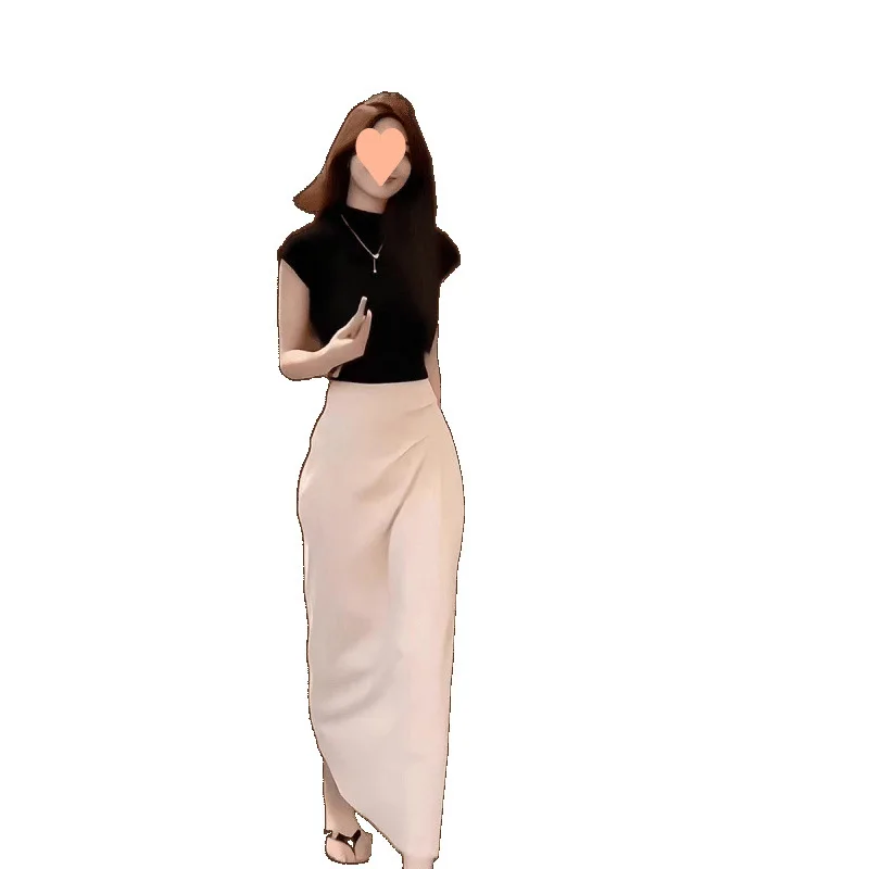 

Slim-fit short-sleeved shirt top temperament high waist pleated half body