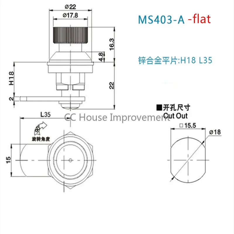 Turn Tongue Lock MS403-A Letter Box Lock File Cabinet Round Turn Tongue Lock Control Cabinet Door Lock