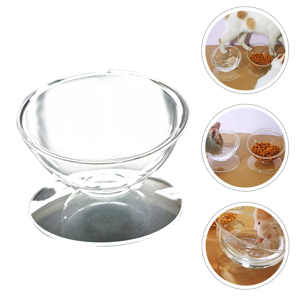 

1pc Acrylic Pet Bowl White Elevated Cervical Protection Design Slant Food Water Container For Cat Dog Feeding Supply