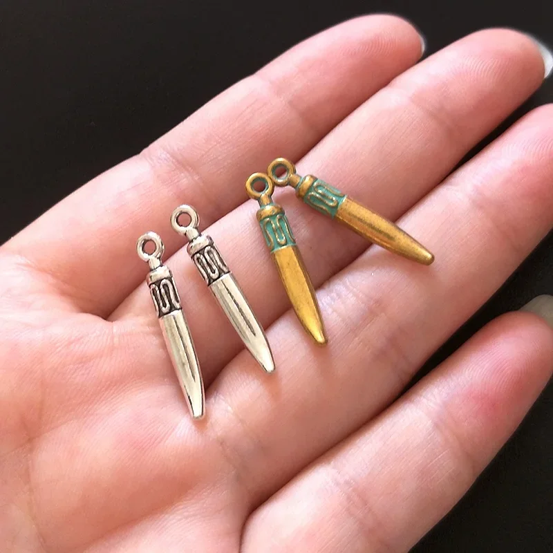 New 40pcs 25*4MM Patina Plated Zinc Alloy Green Tip Needle Spike Charms Curving  Pendants for DIY Jewelry Accessories