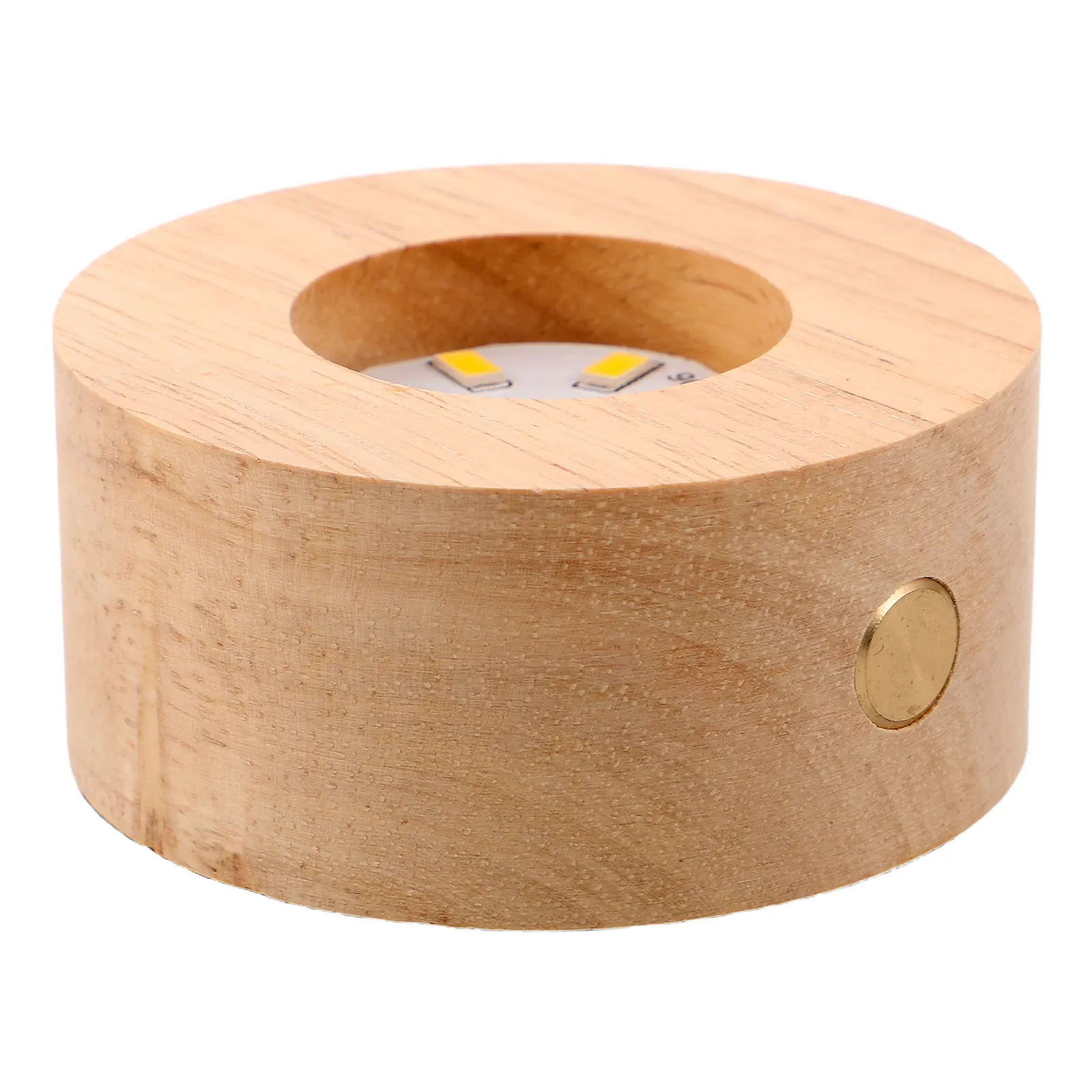Wooden LED Display Base Round Solid Light Stand 6.4cm Rechargeable Sphere Stand Decorative Wood Pedestal Small Night Light Base
