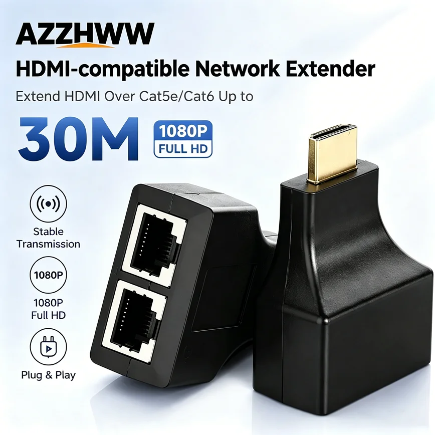 HDMI-compatible to RJ45 Adapter 1080P HDMI-compatible Male to Dual RJ45 Female Network CAT5e CAT6 Extender for HDTV HDPC PS3 STB