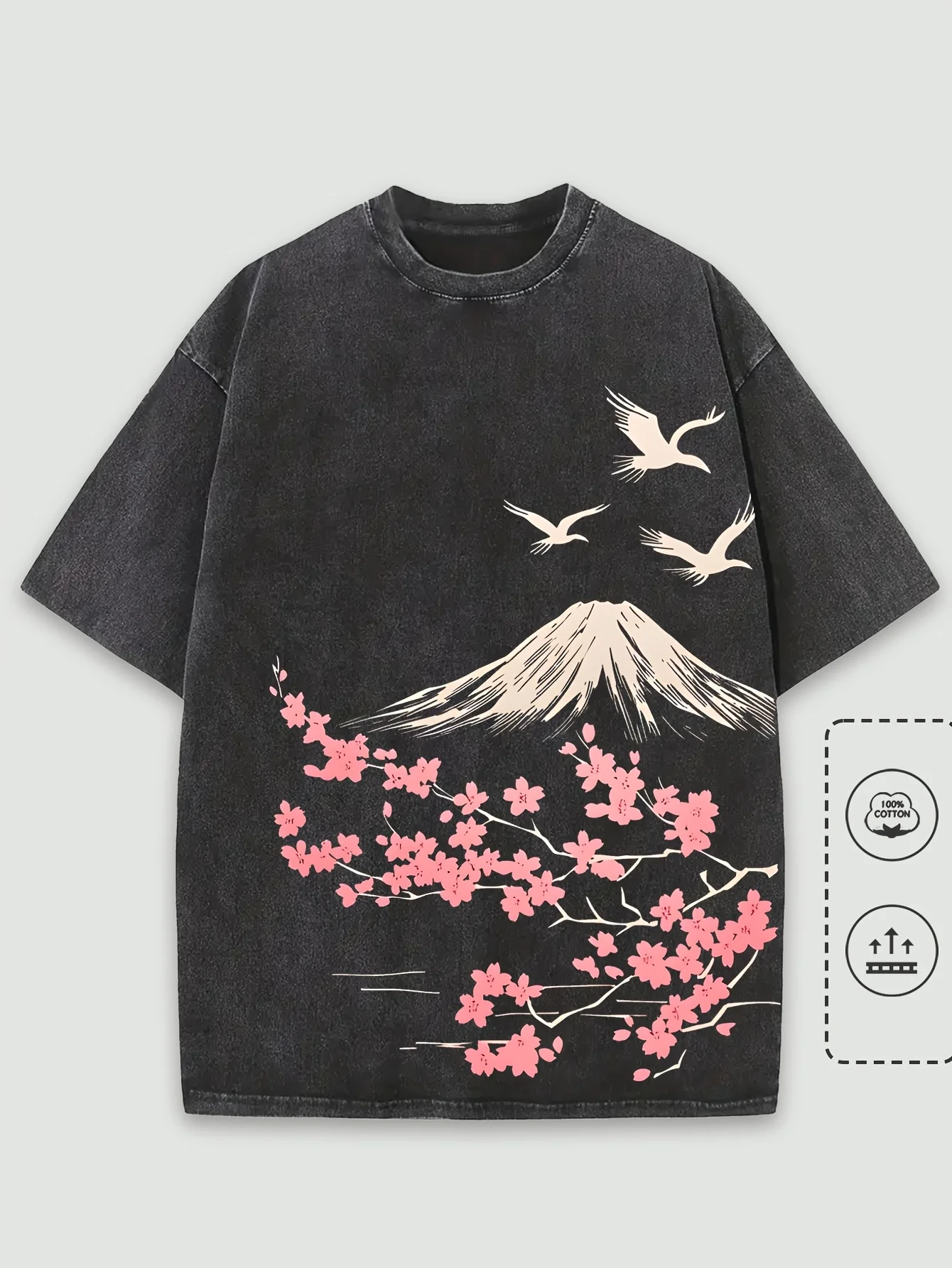 Unisex Vintage Hip Hop Casual Crew Neck T-Shirt 100% Cotton Washed Floral Mountain Graphic Print Streetwear Graphic Tee