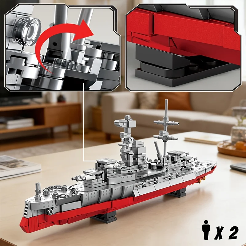 Military Series Revenge-class Battleship Model Building Block Set,Destroyer & Cruiser,DIY Decorative Collectible,Holiday Gift