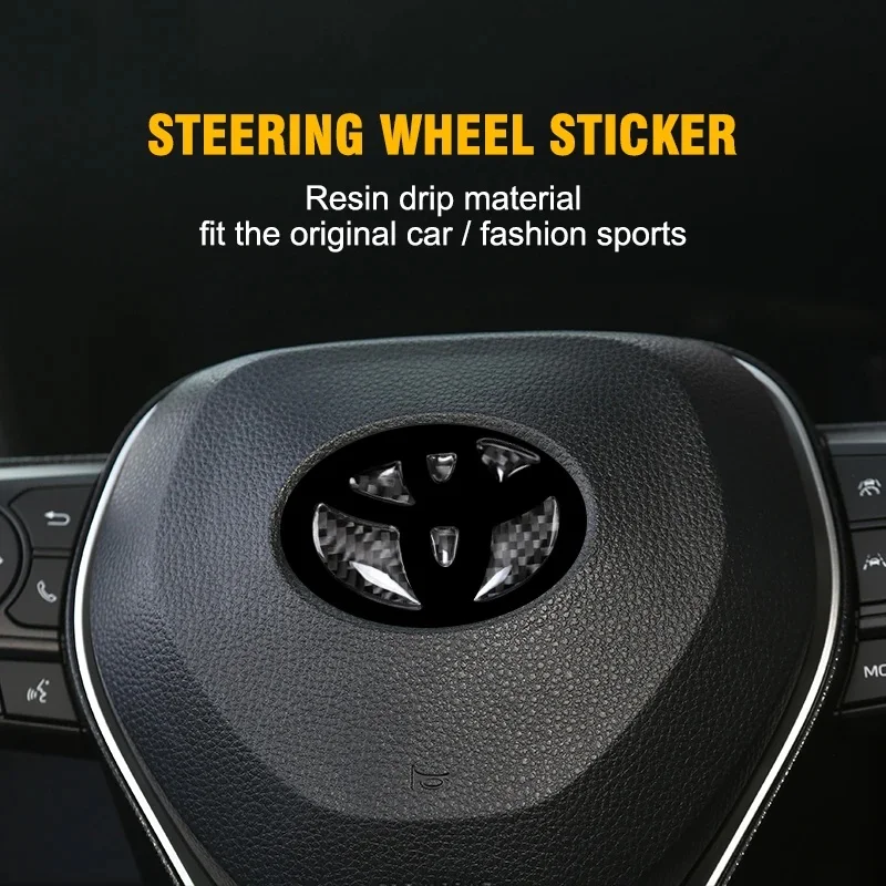 New For Toyota Corolla Rav4 CHR Auris Camry Prius Yaris RedCarbon Fiber Car Steering Wheel Emblem Badge Sticker Glue Trim Decals view 4
