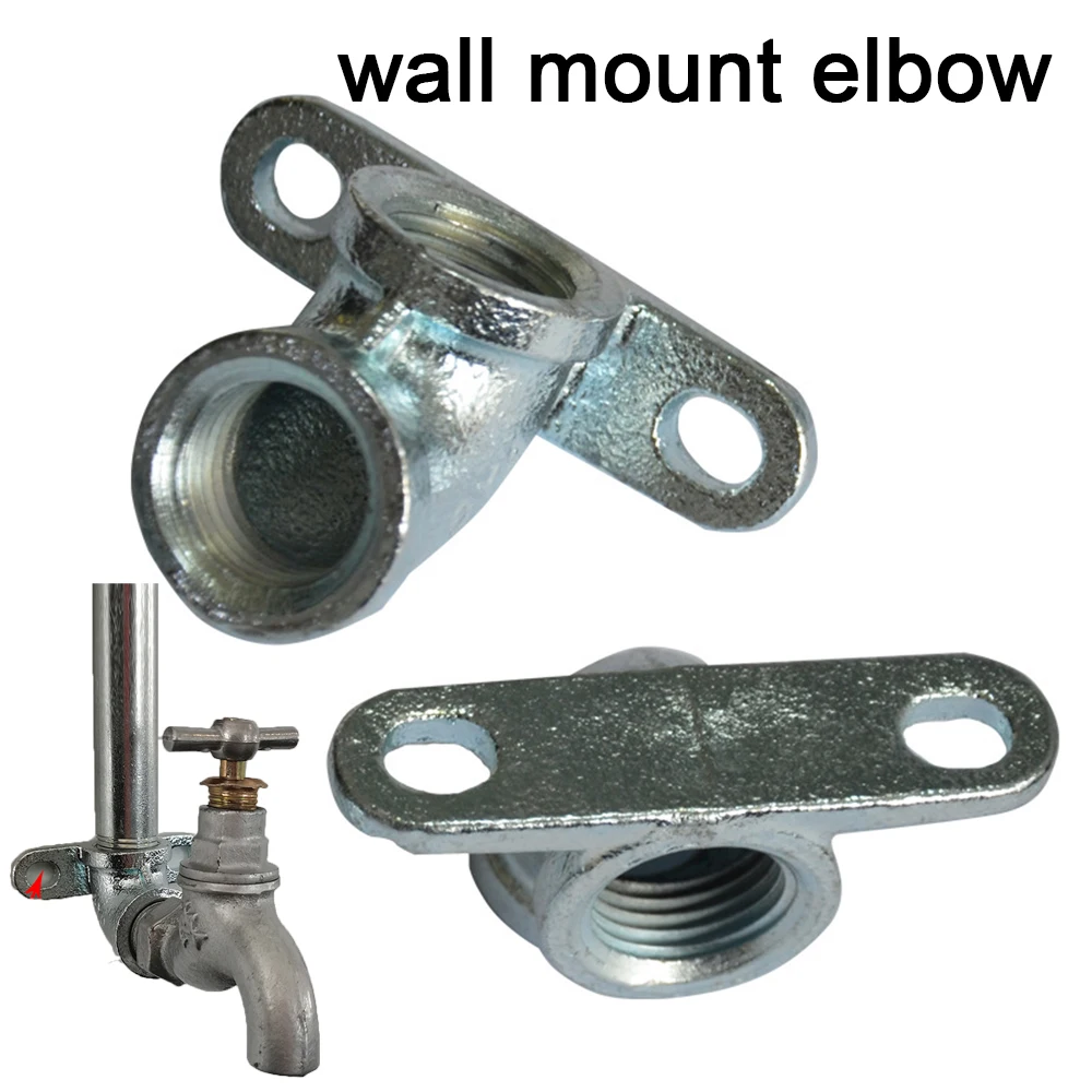 90 Degree Female Thread Elbow with Mounting Base Malleable Iron Double Galvanized Pipe Fitting Fixed Wall Elbow