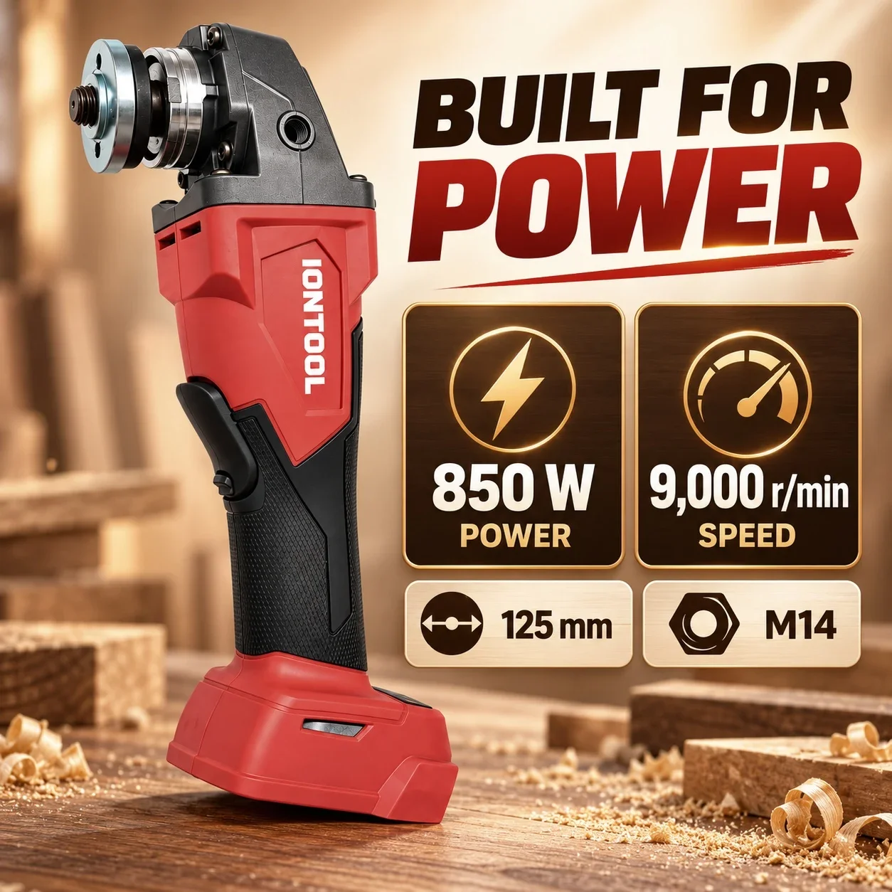 IONTOOL Brushless Pro 125mm Angle Grinder for Wood Sanding Surface Polishing and Garage Workshop Tasks 850W Power Tool