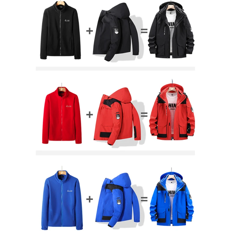 Plus Size 8xl Outdoor Waterproof Men\'s Two-pieces Sets 3 In 1 Thick Warm Coats Camping Windbreaker Winter Parka Hiking Jackets