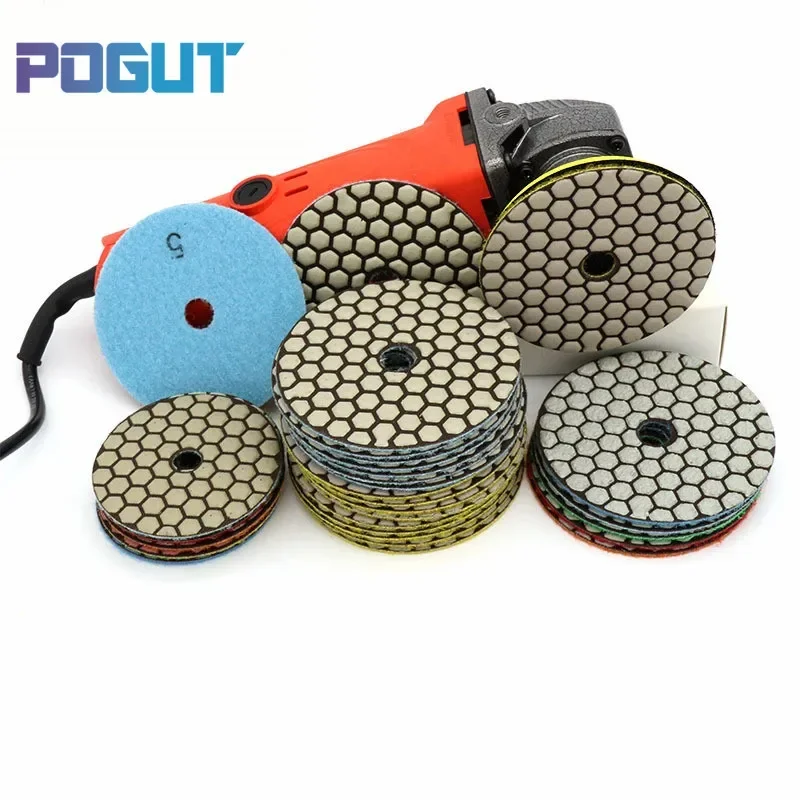 

6 шт. + держатель M14, 3 дюйма, 4 дюйма, алмазный круглый гибкий сухой полировальный диск премиум-качества, шлифовальный диск для шлифования мрамора, камня, стекла