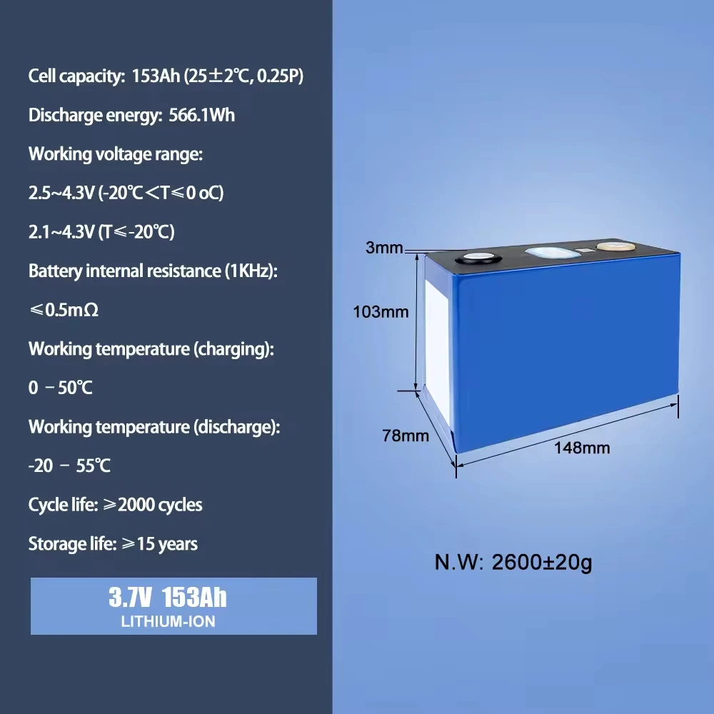 4pcs 3.7V 153Ah 180ah Prismatic Lithium ion Battery Lifepo4 234ah 248ah 280ah NMC Battery Cells 3.7v Energy Storage Battery