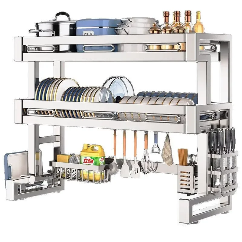 304 Stainless Steel Kitchen Sink Shelf Dishwasher Multifunctional Dish Storage Sink Dish Drain Rack