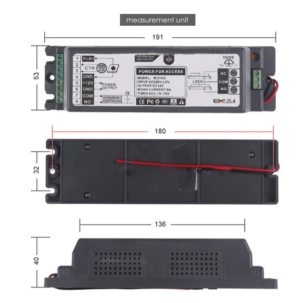AC 220V Input NO/NC Output Door Access Control System Switch Power Supply 5A Time Delay Adjustablefor Access Control System