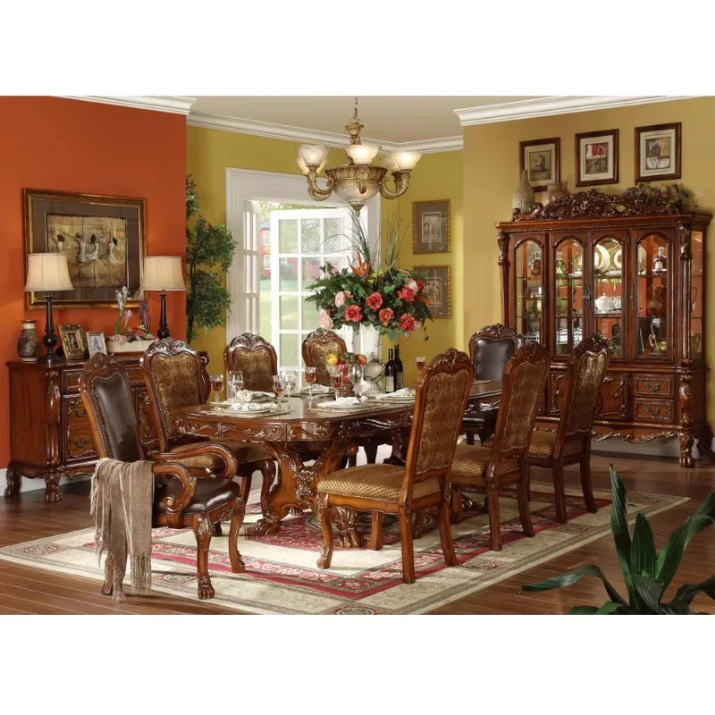 European Style Modern Restaurant Table Luxury Wood Gold Base and Roundwooden Top Dining Table
